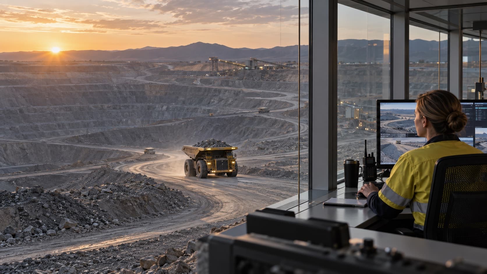 A human operator overseeing autonomous mining equipment